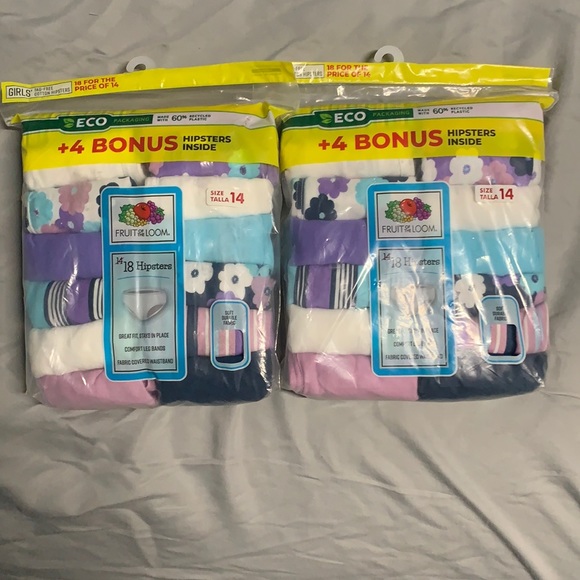 Fruit of the Loom Other - 2 packages of Girls size14 Hipsters  36pair in all